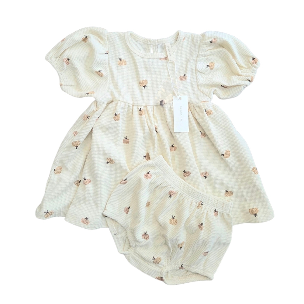 Quincy Mae Waffle Babydoll Dress In Pumpkins - Picture 3 of 5